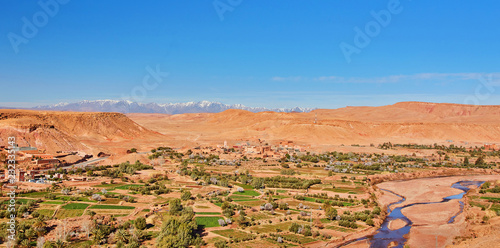 Desert landscape with Atlas Mountains near Kasbah Ait Ben Haddou