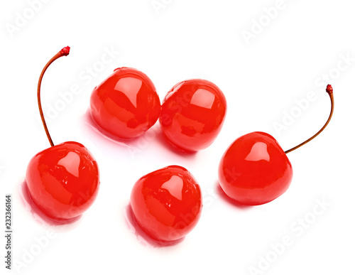 Maraschino cherries isolated on white background