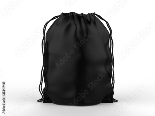 Blank Drawstring Polyester Tote Bag for branding. 3d render illustration.