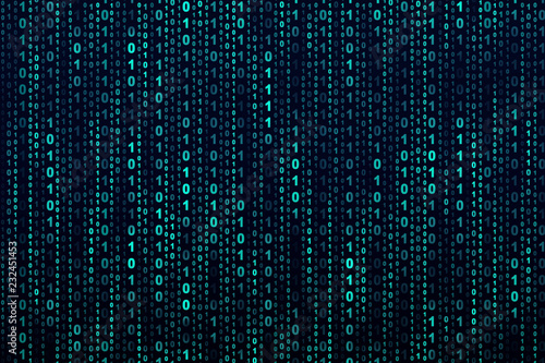 Binary computer code on black background, abstract illustration