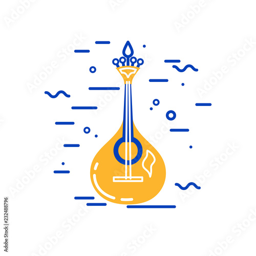 Acoustic guitar logo design. Portuguese fado guitar. Flat and line style vector illustration.