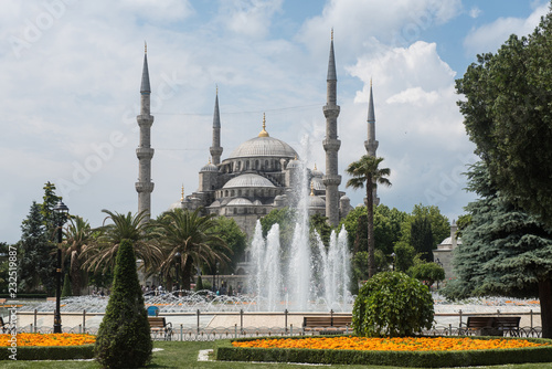 Scenic Blue Mosque with fountain in front