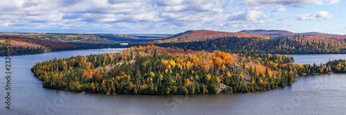 Fall foliage vista of the Superior National Forest. View on Caribou Lake, North Shore of Lake Superior, Minnesota.