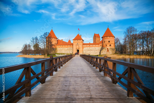 Trakai castle with the wooden bridge in the front