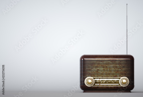 Vintage radio receiver on empty background 3d illustration