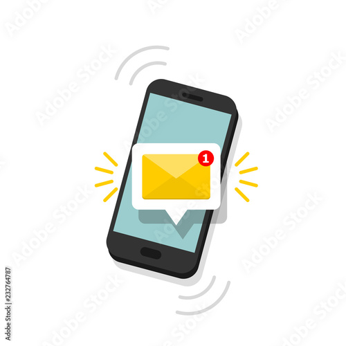 Message icon 3d. Reminder on screen smartphone. New email notification. Sms message concept in flat style. Isolated vector illustration.