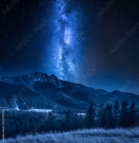 Milky way over Tatra Mountains at night in Zakopane, Poland