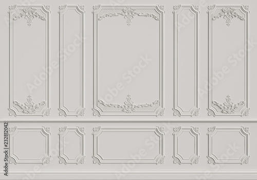 Classic interior wall with mouldings