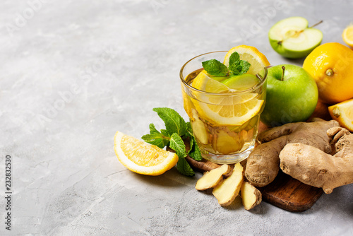 ginger detox and diet drink with lemon and apple