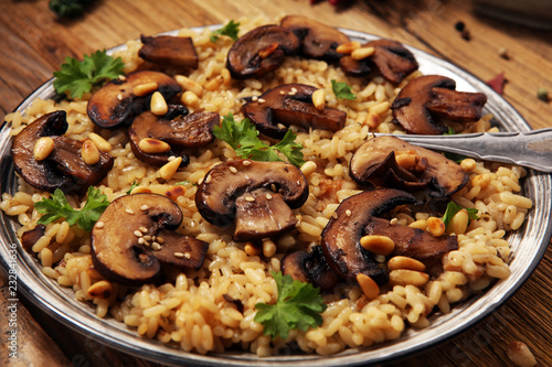 risotto with mushrooms, fresh herbs and parmesan cheese