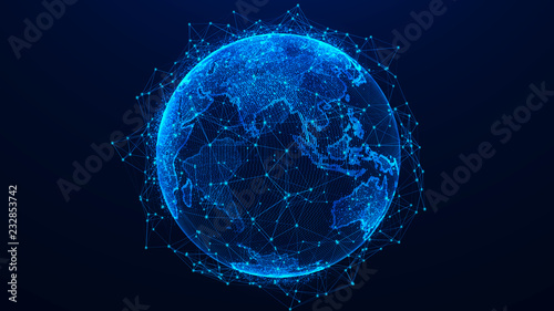 Global network concept. World map point. Global network planet Earth. 3D rendering.