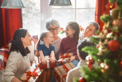 family celebrating Christmas