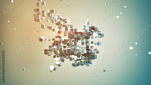 Displaced cubes abstract 3D render illustration