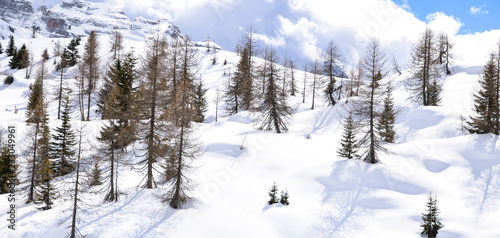 the peaks of the Alps in winter with soft snow