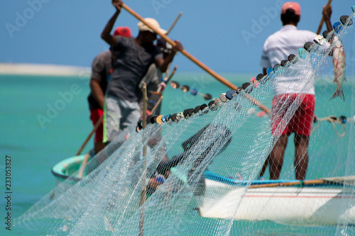 Net fishing in Rodrigues tropical island