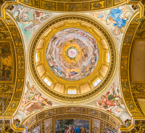 Dome in the Basilica of Sant'Andrea della Valle, with the fresco "The Assumption of Our Lady Into the Glories of Paradise" by Giovanni Lanfranco. Rome, Italy.