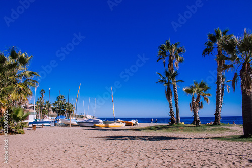 Sunny day on the beach. La Cala de Mijas, Costa del Sol, Andalusia, Spain. Photo taken – 11 november 2018.