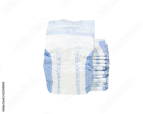 stack of baby diapers isolated on white background