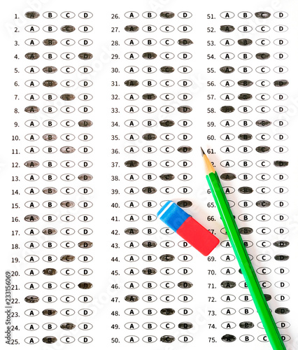 Test score sheet with answers