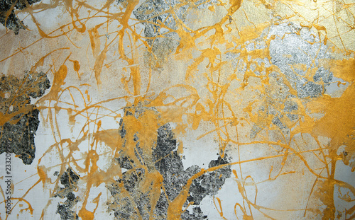 painting on drywall, yellow paint, silver patina, composition, texture