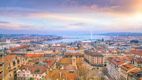 Top view of Geneva skyline from the Cathedral of Saint-Pierre