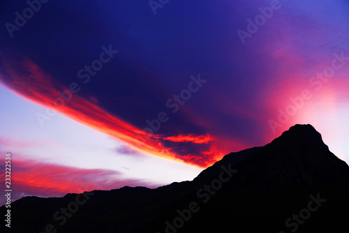Sunset light over the Austrian Alps, Salzkammergut region Upper Austria, Europe