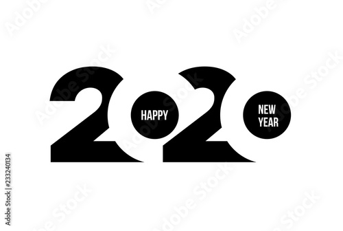 Happy New Year 2020 logo text design. Cover of business diary for 2020 with wishes. Brochure design template, card, banner. Vector illustration. Isolated on white background.