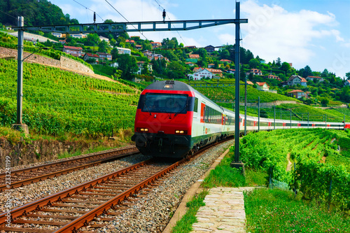 Train and railroad at Vineyard Terraces Lavaux