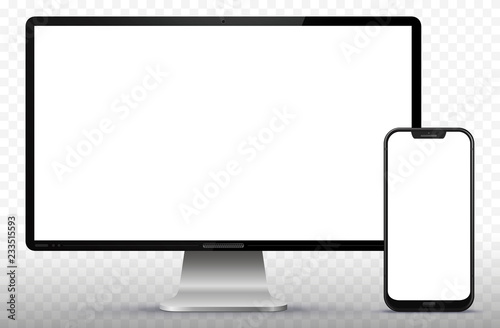 Computer Screen and Smart Phone Vector Illustration.