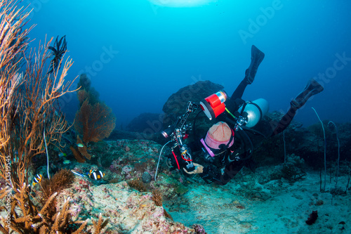 Underwater Photographer on a tropical coral reef