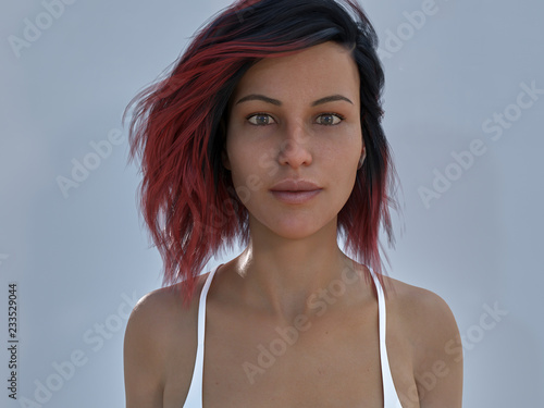 3D render beautiful woman computer generated photo realistic to to illustrate the uncanny valley effect