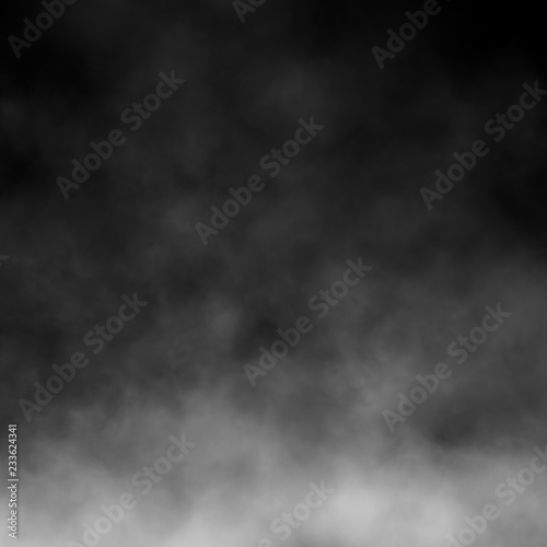 White fog and mist effect on black stage studio showcase room background.