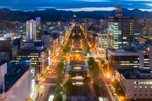 Cityscape of Sapporo at odori Park, Hokkaido, Japan.Sapporo is the fourth largest city in Japan..