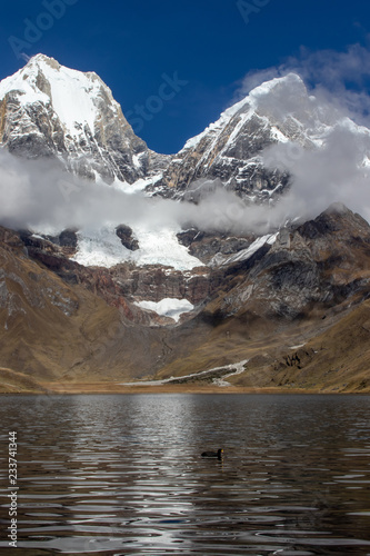Panoramic View from the western end of Lagona Carhuacocha to Mount Yerupajá, Andes Mountains, Peru
