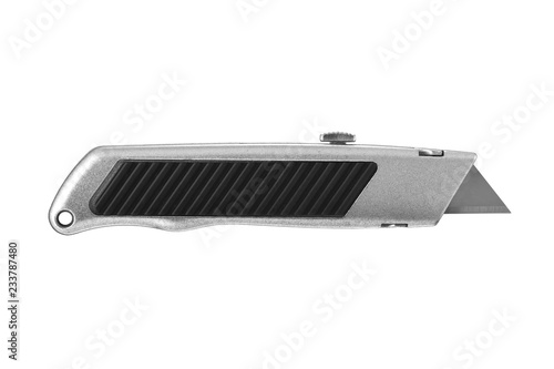 Silver utility knife on white background with clipping path