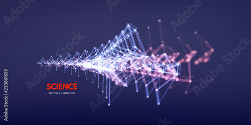 3d connection structure. Futuristic technology style. Low-poly element for design. Vector illustration for science, chemistry or education.