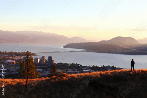 Kelowna city, British Columbia, Knox mountain view, sunset, Canada, Okanagan river