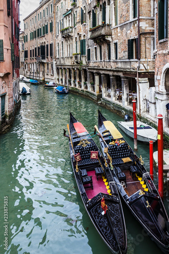 Venice, Italy, gondolas, narrow street canal view