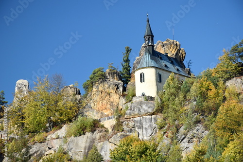 View on Vranov castle ruin (Pantheon), Mala skala, Bohemian paradise, Czech republic