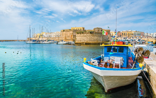 View of Gallipoli old town and harbour, Puglia Region, South Italy