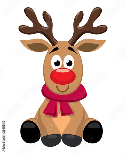 vector cute cartoon of red nosed reindeer toy, rudolph