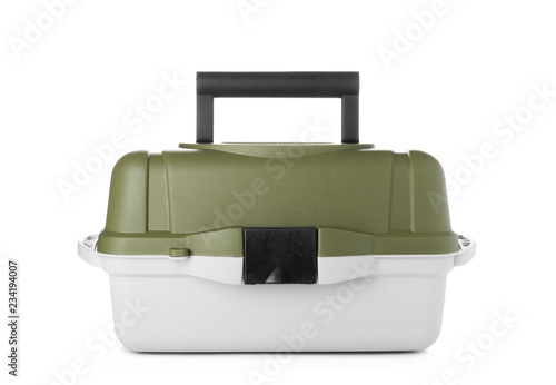 Box for fishing tackle on white background