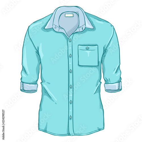 Vector Cartoon Turquoise Men Shirt with Roll Up Sleeves