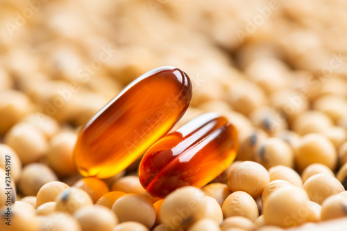 Lecithin gel pills capsule with soy background