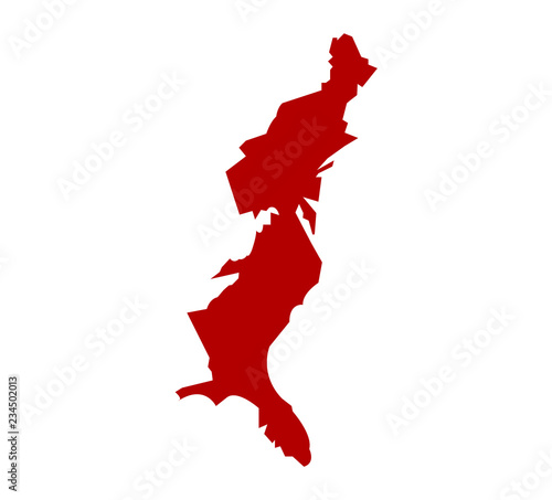 Red silhouette of the USA east coast, isolated on white background