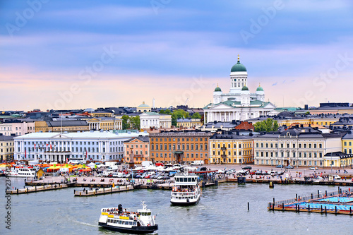 Helsinki cityscape with Helsinki Cathedral and Market Square, Finland