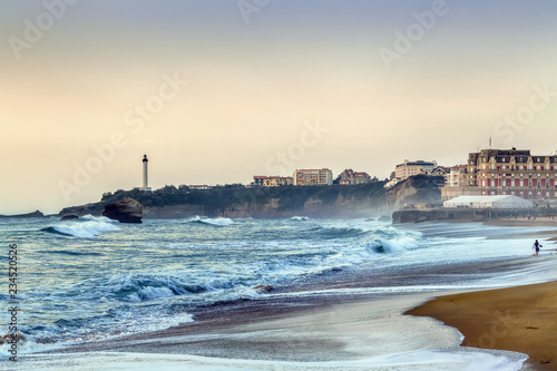 Waves on the beach in Biarritz, France