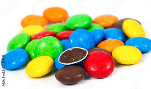 Colorful Chocolate Candy Treat Smarties on White Background Isolated