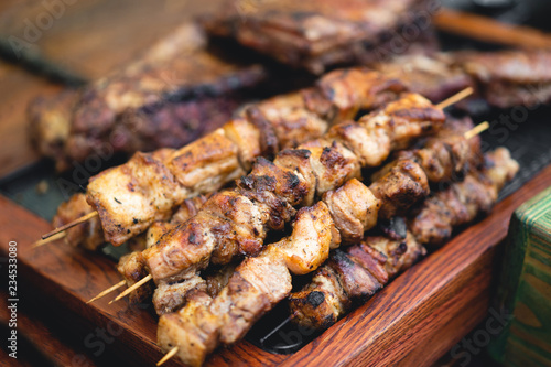 delicious and fragrant skewers grilled for barbecue