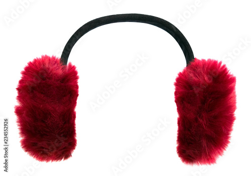 Dark red winter earmuffs isolated on white background